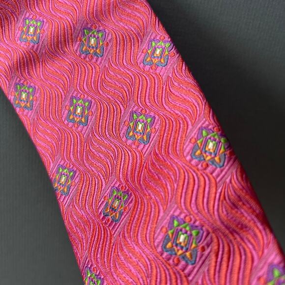 Robert Talbott Tie Silk Hand Sewn Jacquard pink colorful diamond patterned - Picture 1 of 9